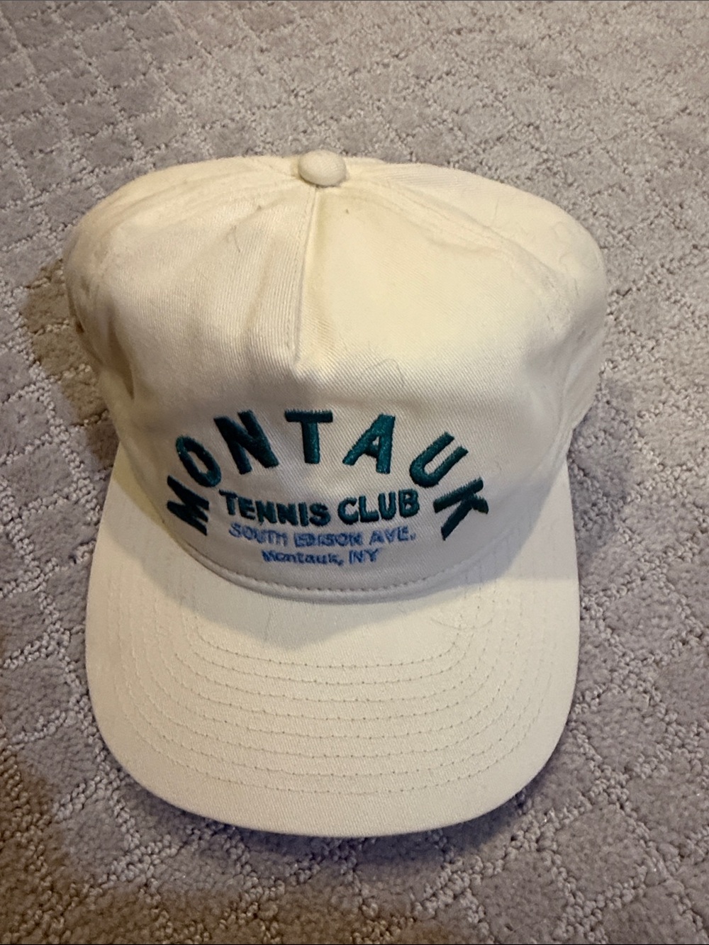Cream Baseball Cap with Teal Embroidery from Anthropologie
